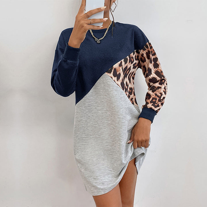 Damen Colorblock-Sweatkleid mit Leo-Ärmel und lockerer A-Linien-Silhouette Echoarchiv