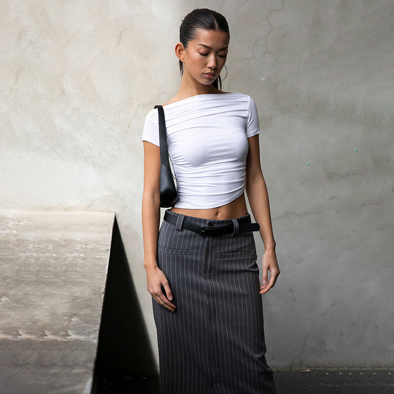 Damen figurbetontes Oberteil mit Off-Shoulder Design und Raffung Echo Archiv