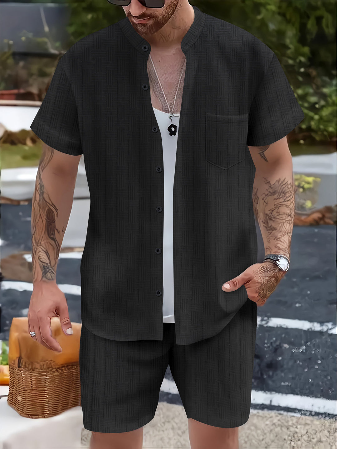 Herren lässiges Kurzarmhemd und Shorts Ensemble Echoarchiv