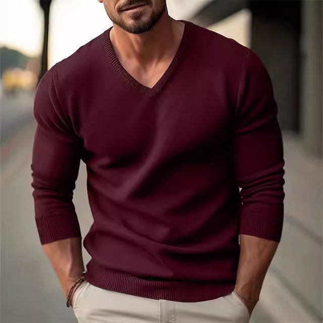 Herren Strickpullover mit V-Ausschnitt und hochwertiger Materialtextur Echoarchiv