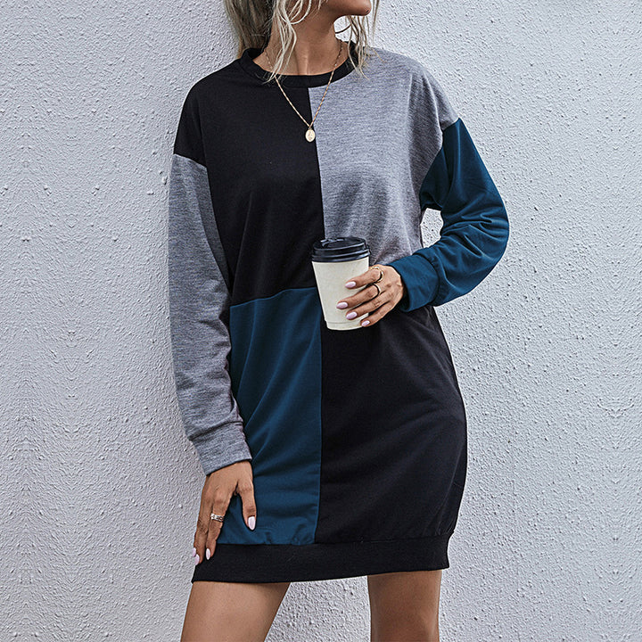 Damen Lockeres Blockdesign-Sweatshirtkleid mit Oversize-Passform und Bündchen Echoarchiv
