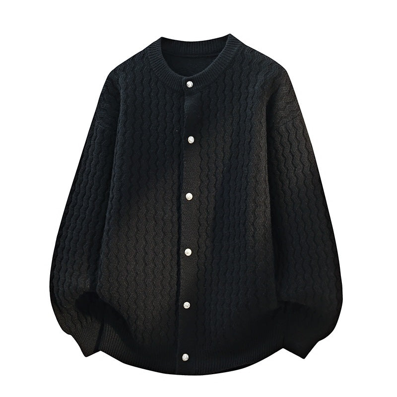Damen Oversize-Strickjacke mit feiner Strukturstruktur & Perlenknopfleiste Echoarchiv