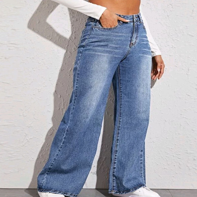 Damen nan hochgeschnittene weite Denim-Jeans mit extra weitem Bein und rohem Saum Echo Archiv