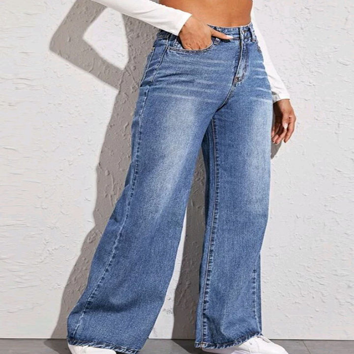 Damen nan hochgeschnittene weite Denim-Jeans mit extra weitem Bein und rohem Saum Echo Archiv