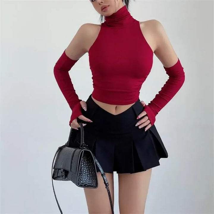 Damen Langarm Crop-Top mit Stehkragen und figurbetontem Schnitt Echo Archiv