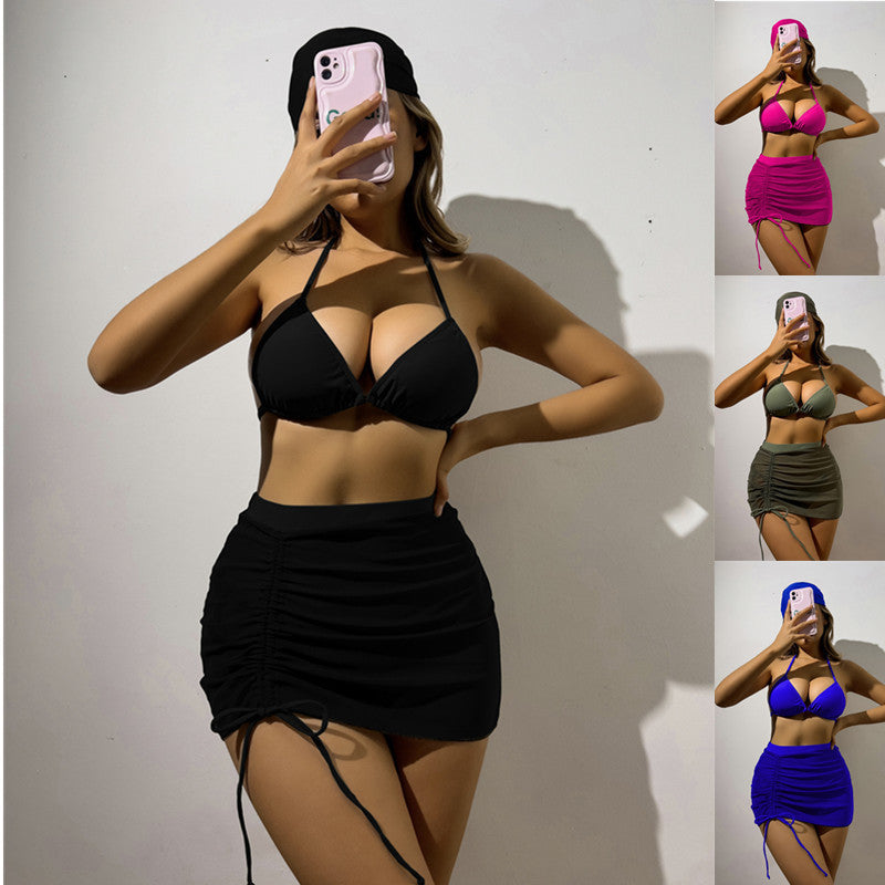 Damen Triangelbikini-Set mit transparentem Überrock und modischem Stirnband Echo Archiv