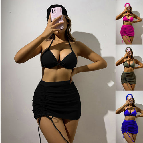 Damen Triangelbikini-Set mit transparentem Überrock und modischem Stirnband Echo Archiv
