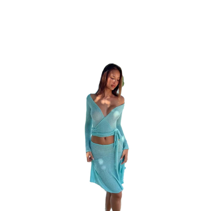 Damen Elegantes Wickeloberteil und Maxi-Rock Set Echo Archiv