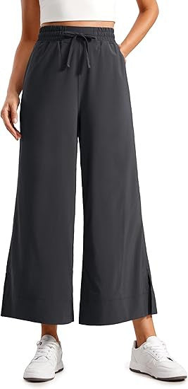 Damen weite Culotte-Hose mit elastischem Bund, Tunnelzug und seitlichen Schlitzen – Avélisse