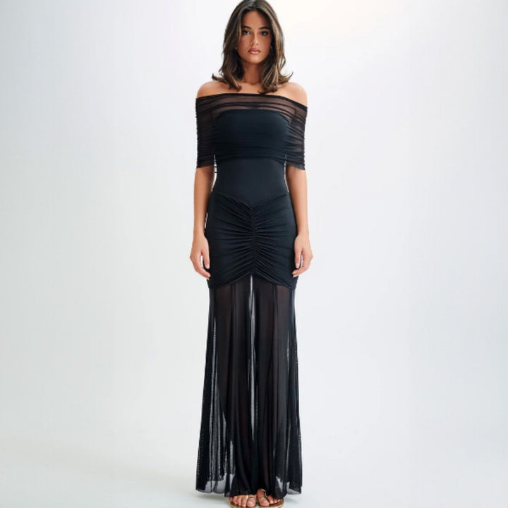 Damen Elegantes Maxi-Kleid mit schulterfreiem Design und Raffungen Echo Archiv