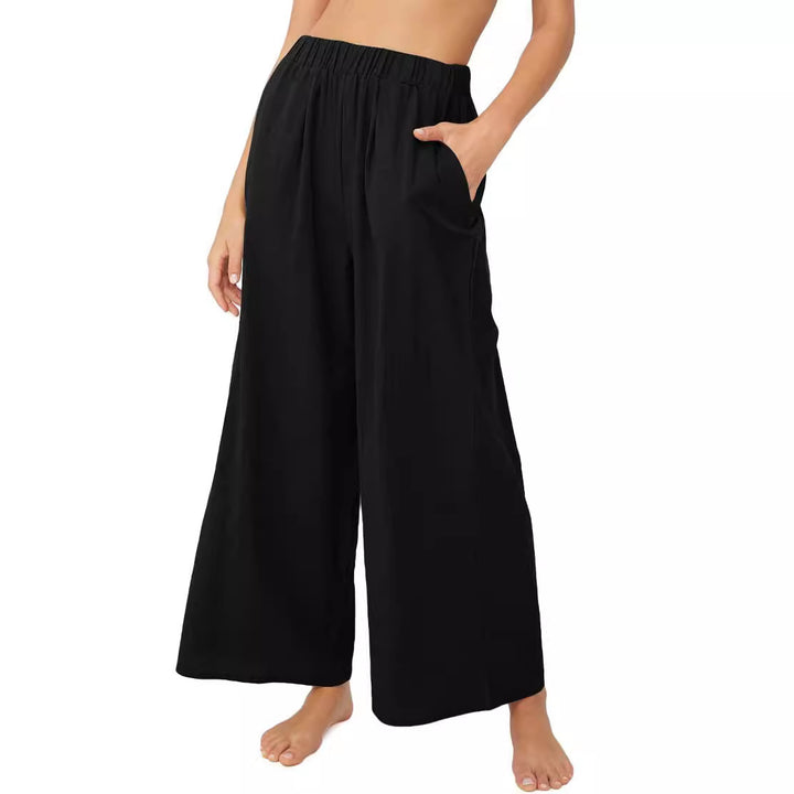 Damen Leichte Palazzo-Hose mit weitem Bein, elastischem Bund und Eingrifftaschen Echoarchiv