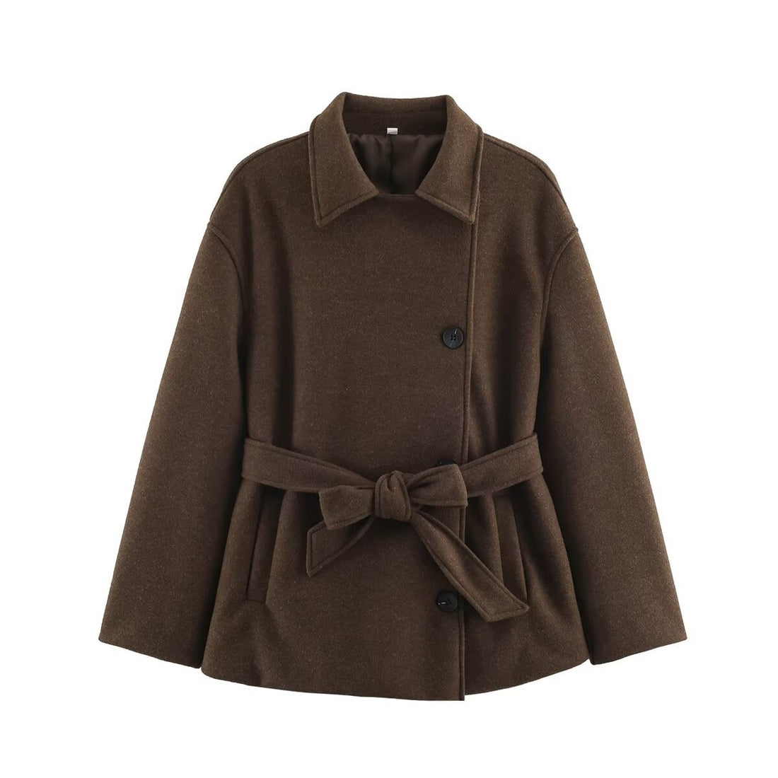 Damen Kurzmantel im Wickelstil mit Taillengürtel und kastiger Silhouette Echoarchiv