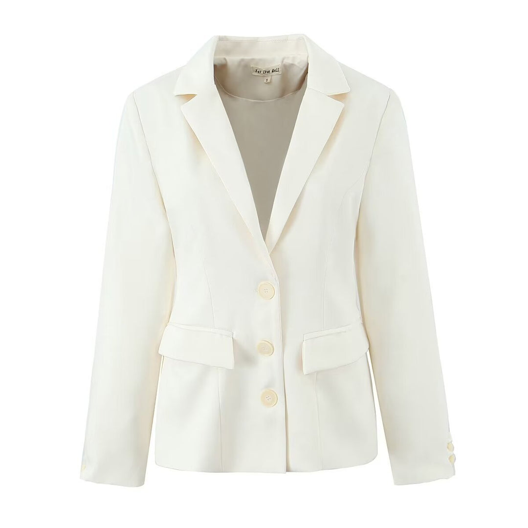 Damen taillierter Einreihiger Blazer mit Wiener Nähten, Pattentaschen und dekorativen Knöpfen – Valéne