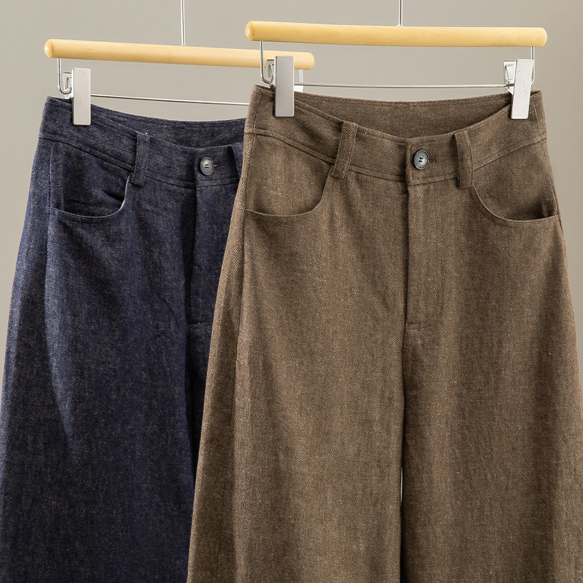 Damen Weite High-Waist-Jeanshose mit Bügelfalte und Umschlagsaum Echoarchiv