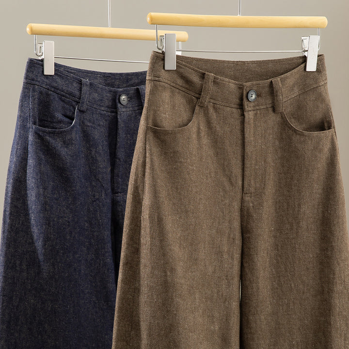 Damen Weite High-Waist-Jeanshose mit Bügelfalte und Umschlagsaum Echoarchiv