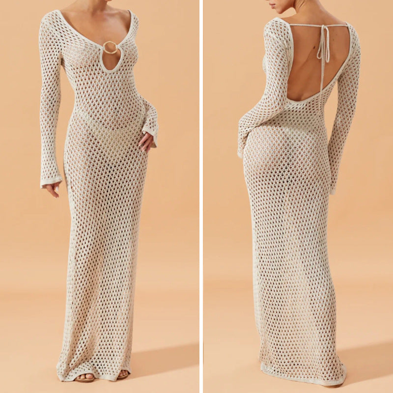Damen Netzkleid mit tiefem V-Ausschnitt und modischem Ringdetails Echo Archiv