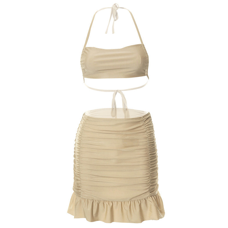Damen Bandeau-Bikini-Set mit gerafftem Rock und verspieltem Saum Echo Archiv