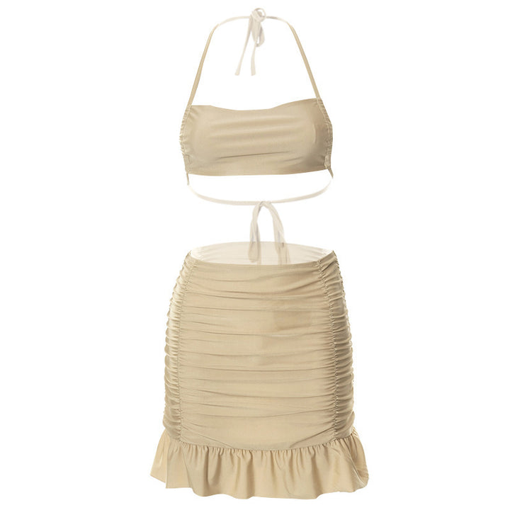 Damen Bandeau-Bikini-Set mit gerafftem Rock und verspieltem Saum Echo Archiv