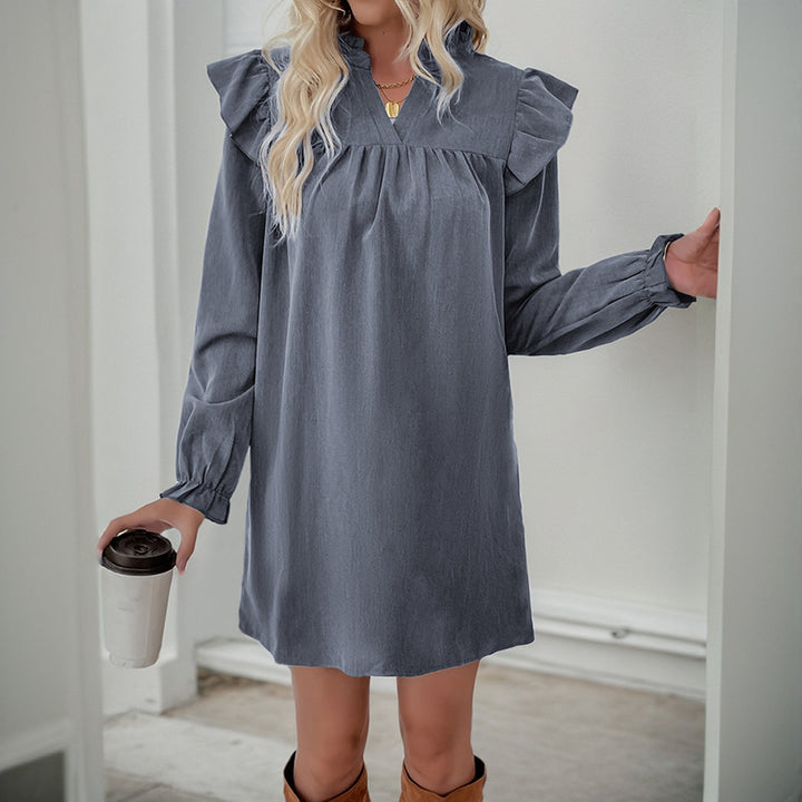 Damen Rüschen-A-Linien Kleid mit geraffter Brust und V-Ausschnitt – Élara