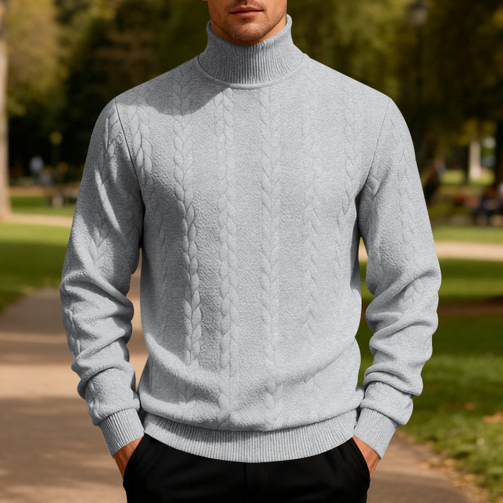 Herren Strickpullover mit Stehkragen und Zopfmuster Echoarchiv