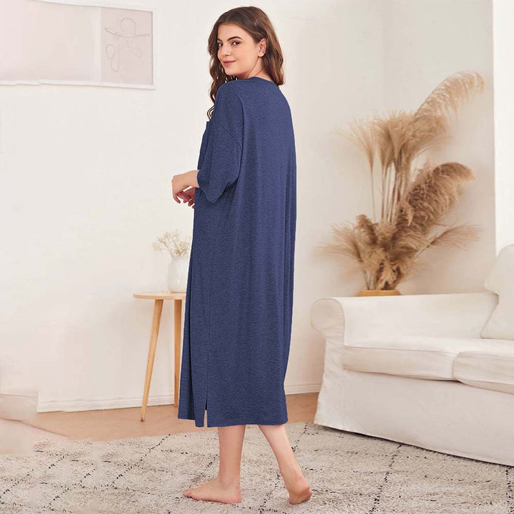 Damen legeres Oversize-Nachthemd mit Brusttasche und seitlichen Schlitzen – Lunéa