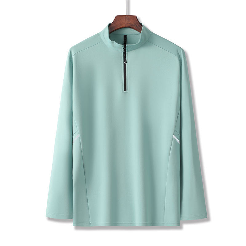 Herren Leichtes Sportliches Langarm-Poloshirt mit kurzem Reißverschluss und Stehkragen Echoarchiv