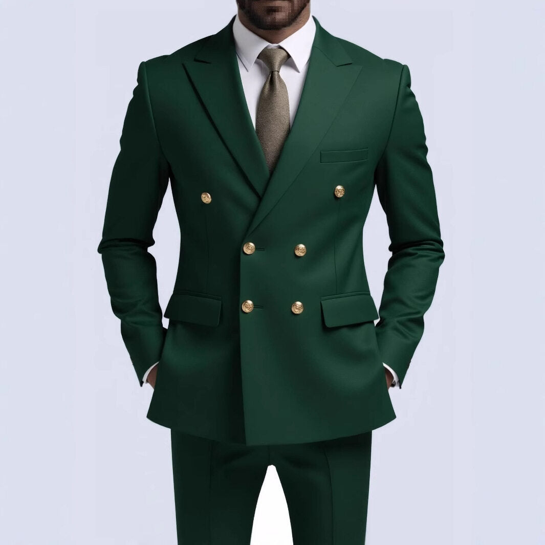 Herren nan doppelreihiger Slim-Fit Anzug mit goldenen Zierknöpfen und schmaler Businesshose Echo Archiv