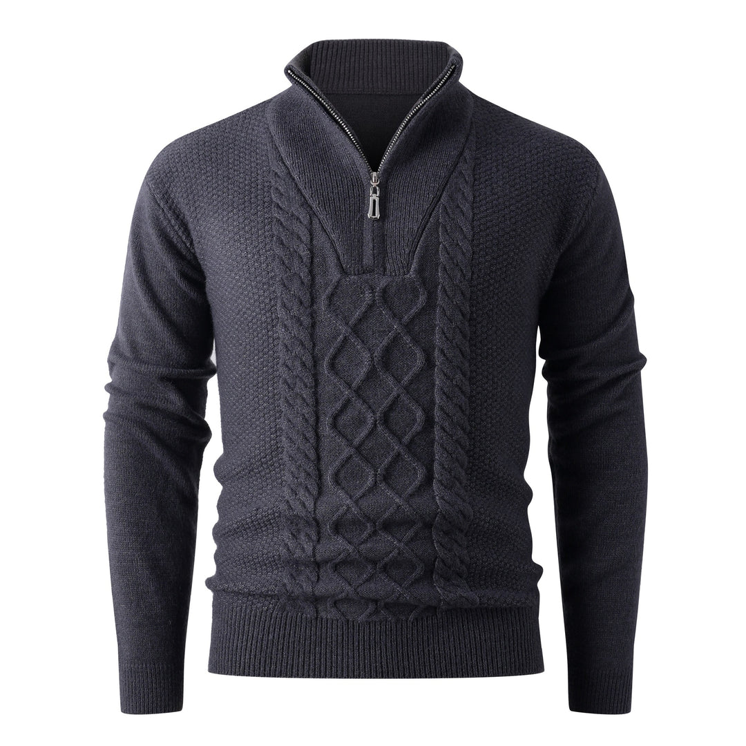 Herren Grobstrickpullover mit modernem Stehkragen und funktionalem Reißverschluss Echoarchiv