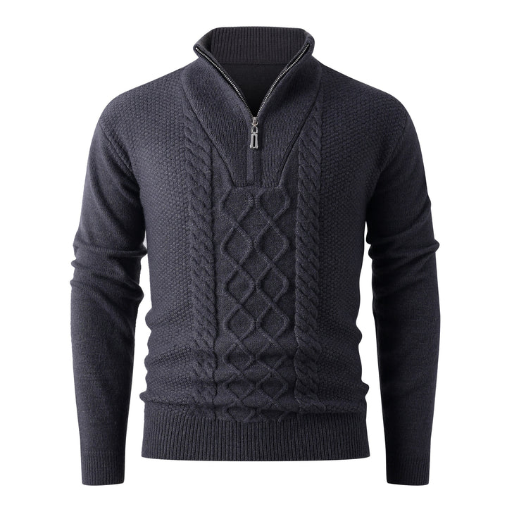 Herren Grobstrickpullover mit modernem Stehkragen und funktionalem Reißverschluss Echoarchiv