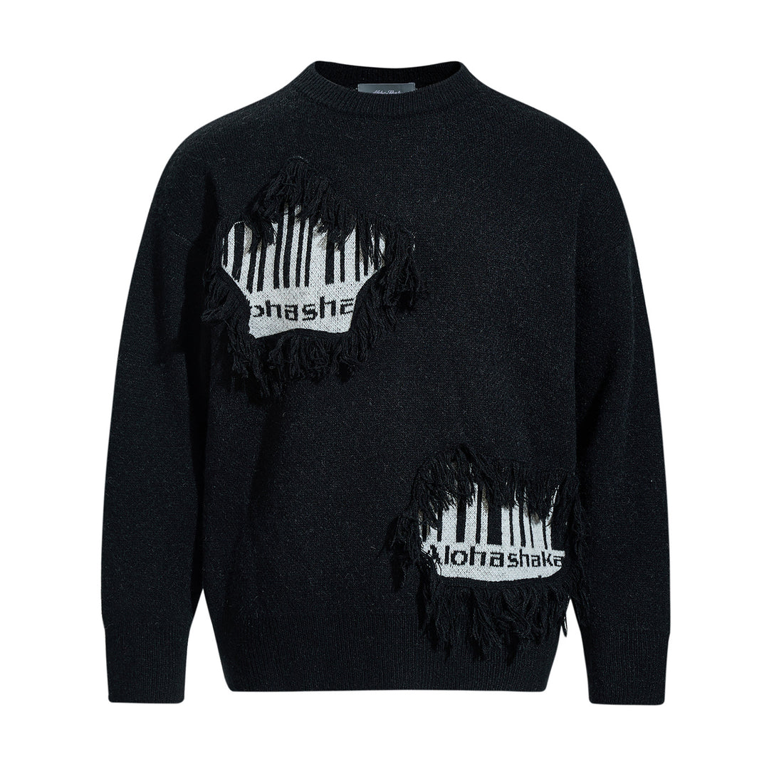 Herren Strickpullover mit Fransen-Applikation und Intarsien Echoarchiv
