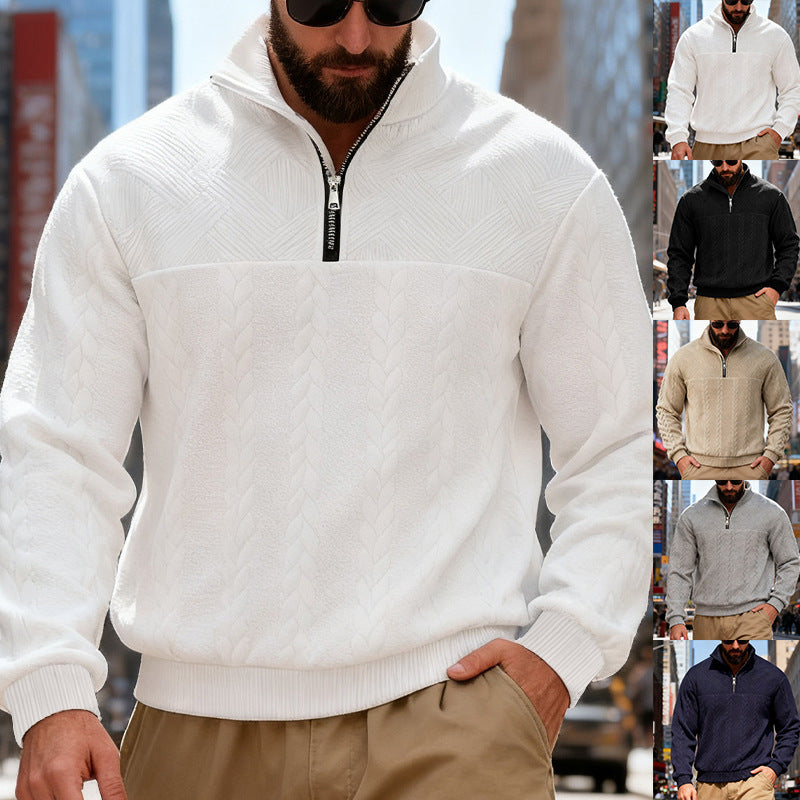 Herren Fleece-Pullover mit halbem Reißverschluss und strukturiertem Muster Echoarchiv