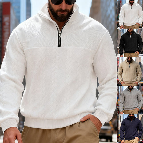 Herren Fleece-Pullover mit halbem Reißverschluss und strukturiertem Muster Echoarchiv