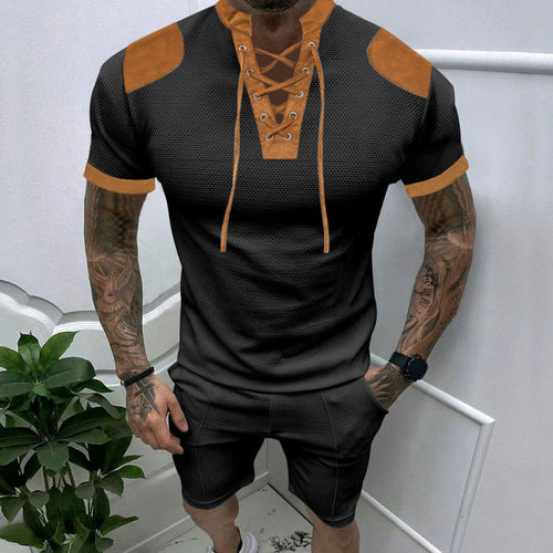 Herren lässiges Kurzarmshirt mit einzigartigem Schnürdesign und modernen Akzenten Echoarchiv
