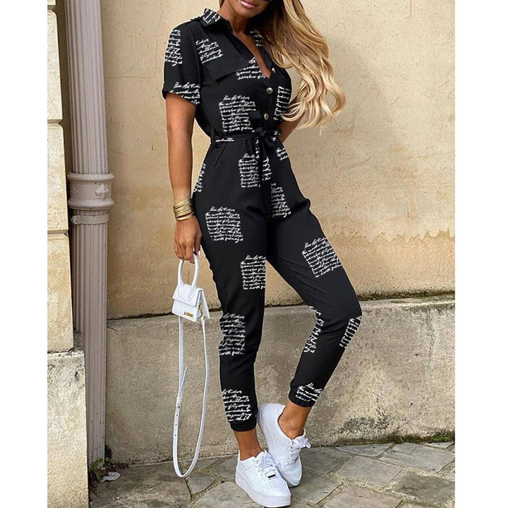 Damen Kurzarm-Utility-Overall mit Taillenbindegürtel und schmalem Joggerbein Echoarchiv