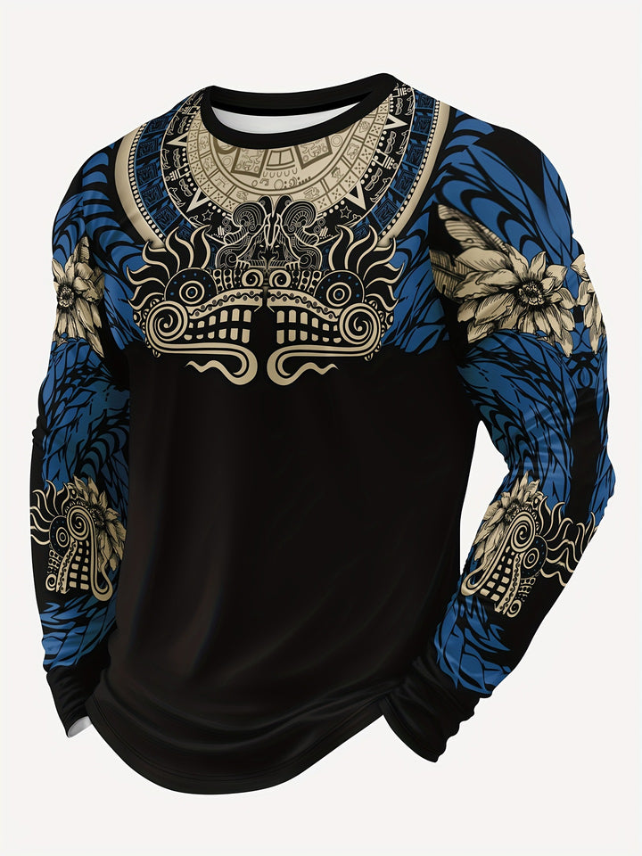 Herren Sportliche Langarmshirt mit einzigartigem Aztekenmotiv Echoarchiv