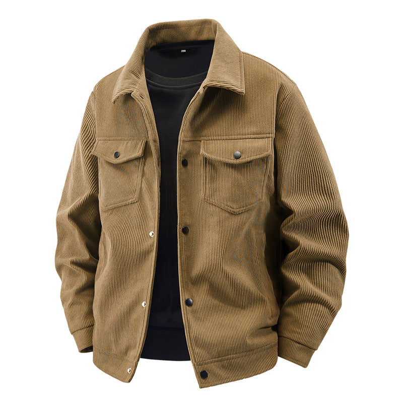Herren nan gefütterte Kordjacke im Trucker-Stil mit Druckknopfverschluss und aufgesetzten Brusttaschen Echo Archiv