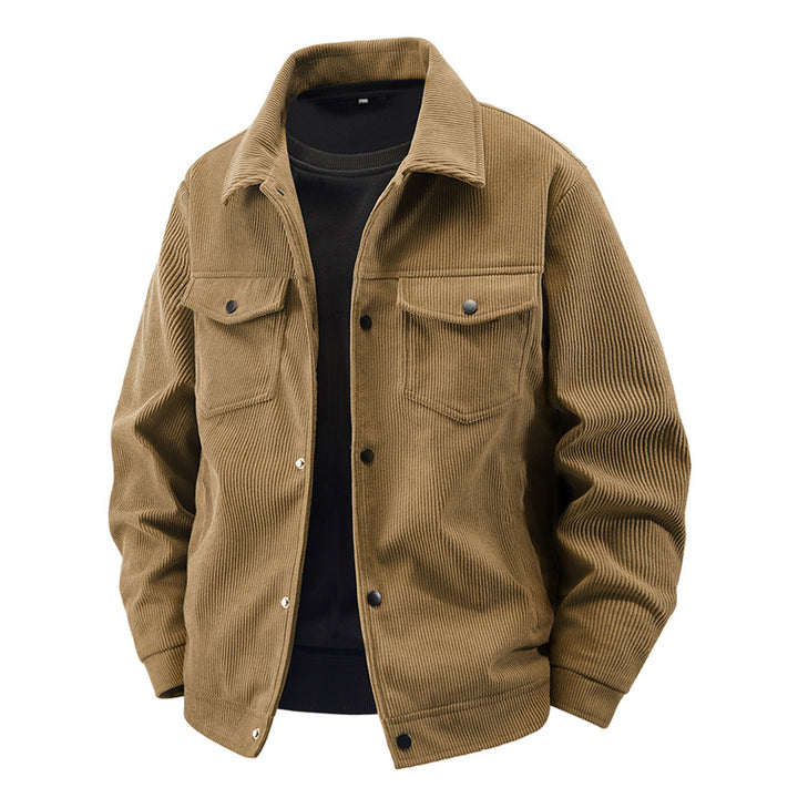 Herren nan gefütterte Kordjacke im Trucker-Stil mit Druckknopfverschluss und aufgesetzten Brusttaschen Echo Archiv