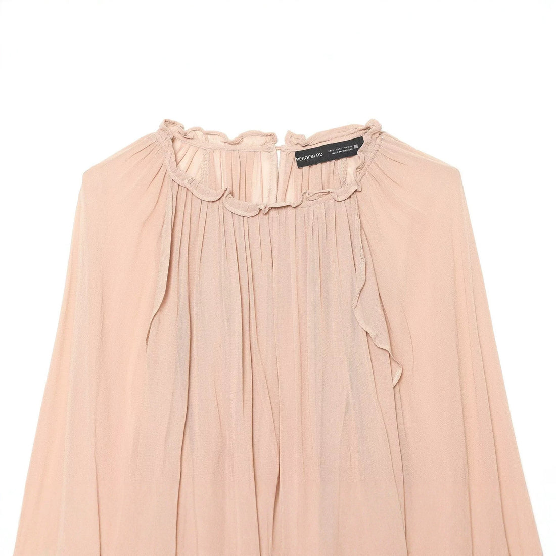 Damen Gerüschte Plissee‑Chiffonbluse mit Stehkragen und Ballonärmeln Echo Archiv