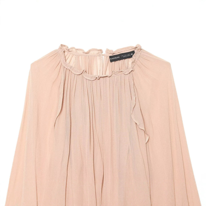 Damen Gerüschte Plissee‑Chiffonbluse mit Stehkragen und Ballonärmeln Echo Archiv