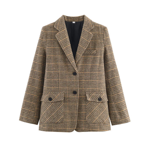 Damen nan taillierter Glencheck-Blazer mit Reverskragen und aufgesetzten Pattentaschen Echo Archiv