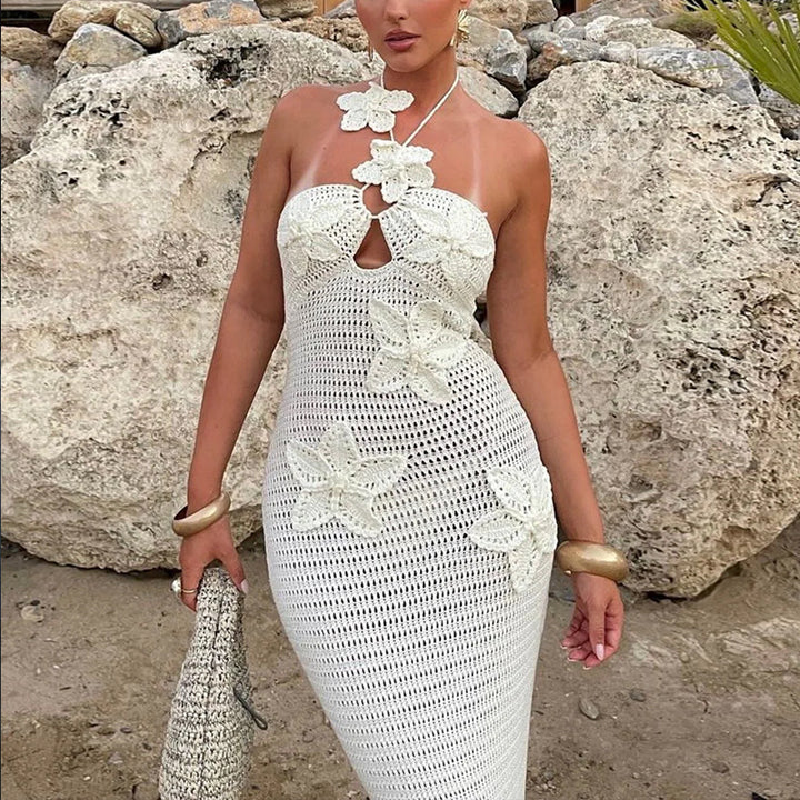 Damen Häkel-Maxikleid mit floralem Design und schmalem Schnitt Echo Archiv