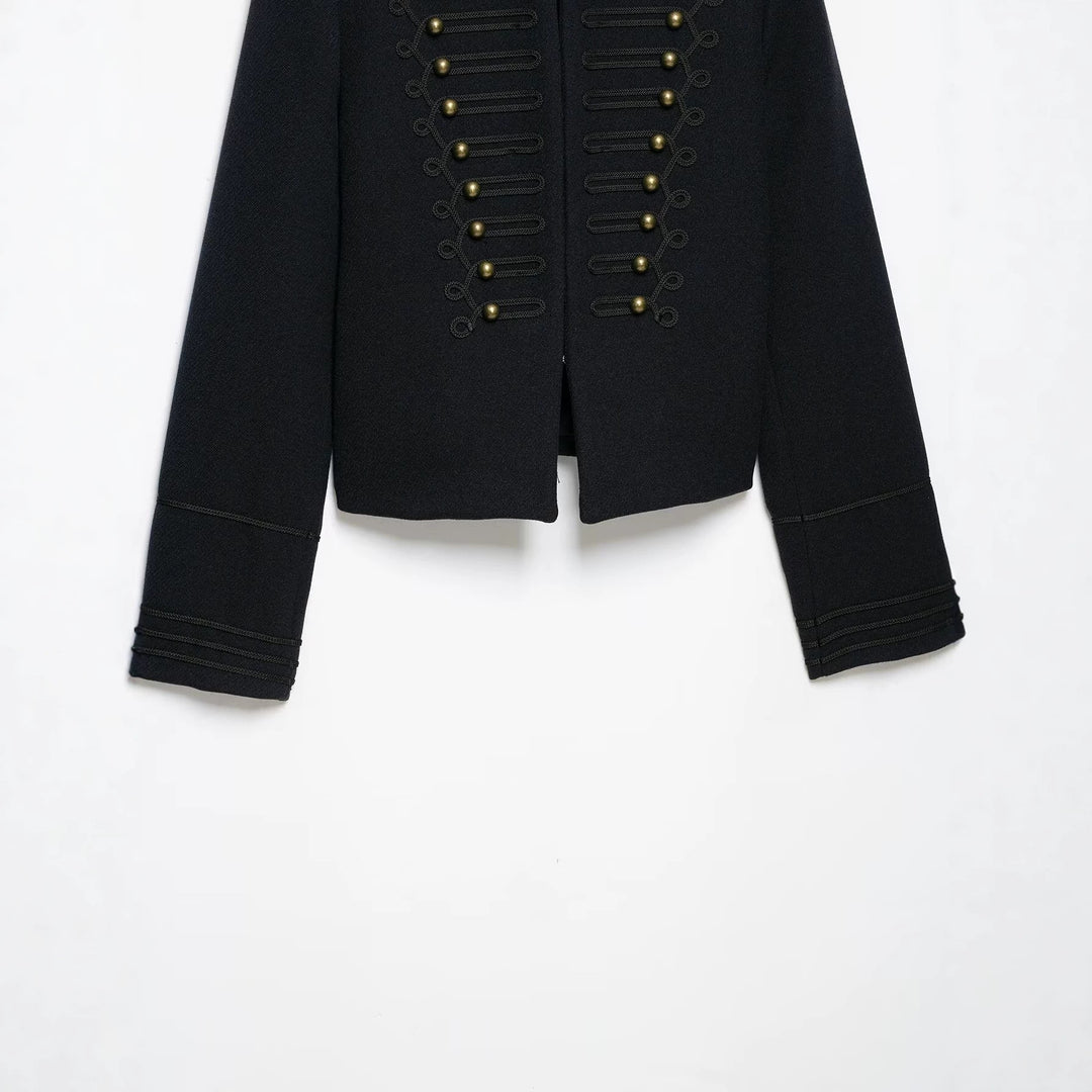 Damen Schmale Militär-inspirierte Kurzjacke mit Kordelverzierung und Messingknöpfen Echoarchiv