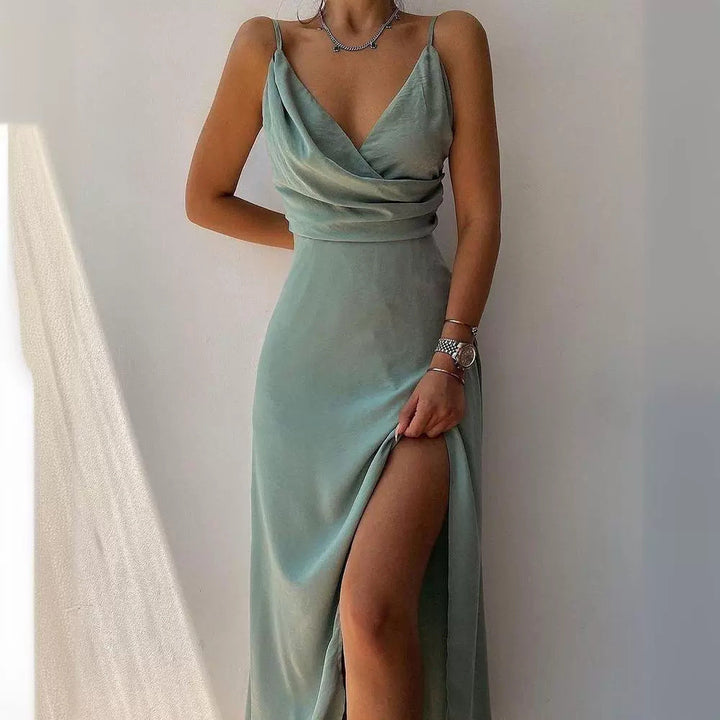 Damen Elegantes Maxikleid mit schickem Wickelausschnitt und verführerischem Schlitz – Valéora