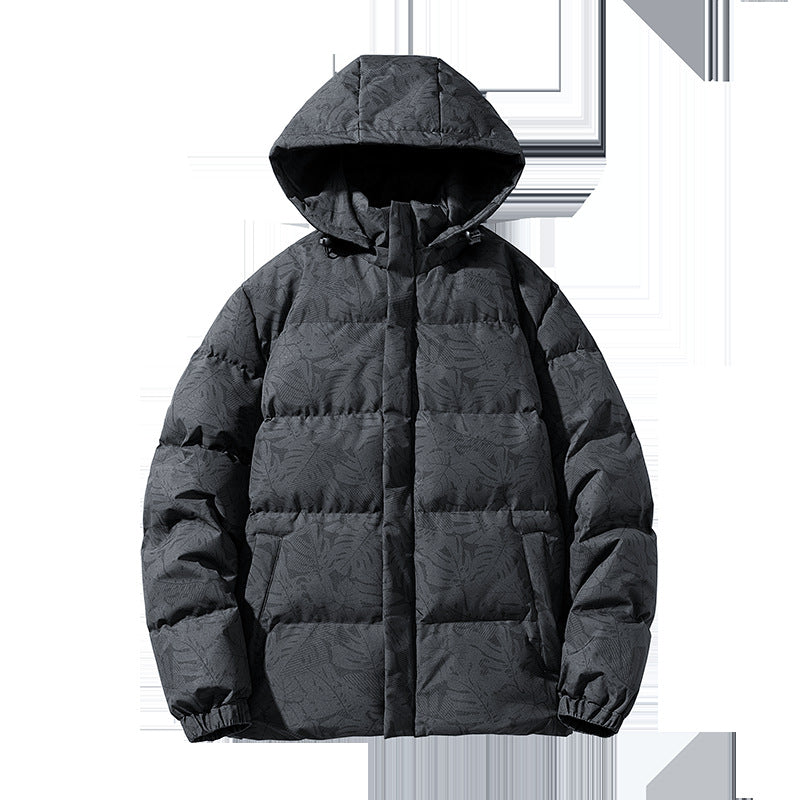 Herren Nano-Steppjacke mit Kapuze und botanischem Allover-Druck, winddichtem Außenmaterial und thermischer Synthetikfüllung – Taviero