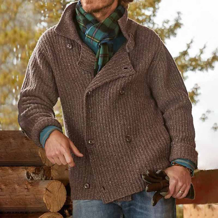 Herren Doppelreihiger Grobstrick-Cardigan mit Schalkragen und Rippenstruktur Echoarchiv