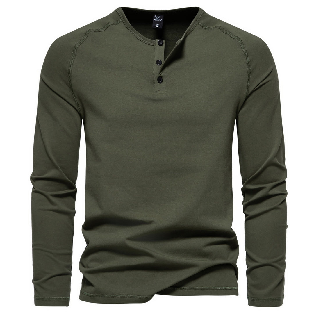 Herren nan langärmeliges Henley-Shirt aus Baumwollmischung mit Knopfleiste und schmaler Schnitt Echo Archiv