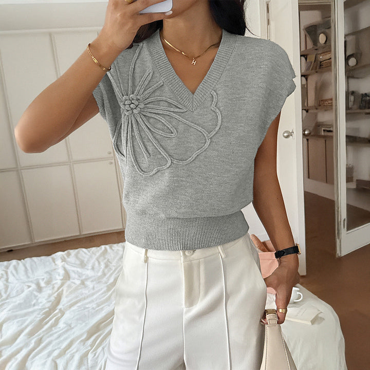 Damen V-Ausschnitt Strickoberteil mit floralem Relieffinish Echo Archiv