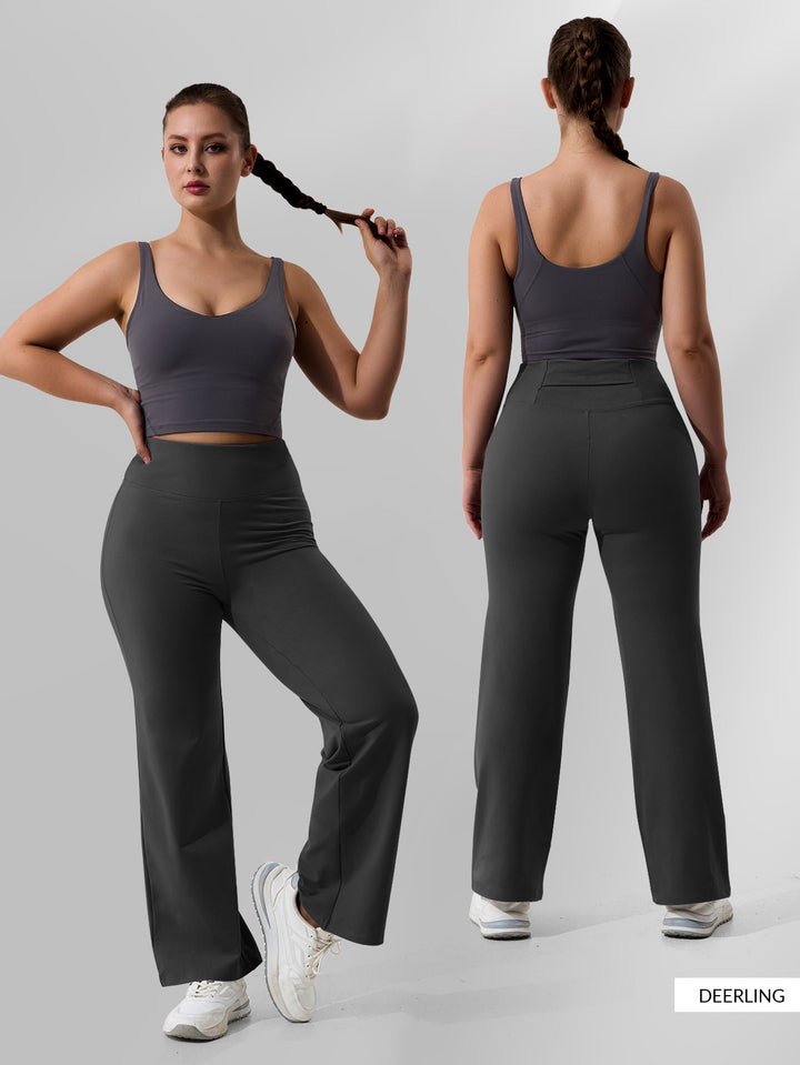 Damen High-Waist Bootcut-Yogahose mit formender Rückenpasse und weitem Bein – Avélisse