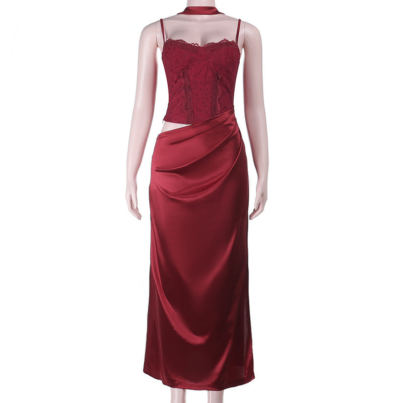 Damen elegantes Maxikleid mit Spitzenoberteil und fließendem Rock Echo Archiv