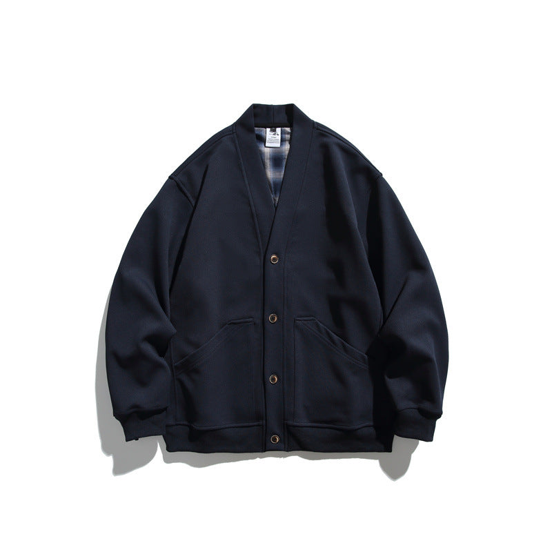 Unisex Oversize-Cardiganjacke aus schwerem French-Terry mit V-Ausschnitt und aufgesetzten Eingrifftaschen Echoarchiv